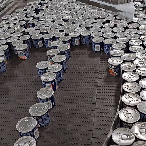 cans on a conveyor